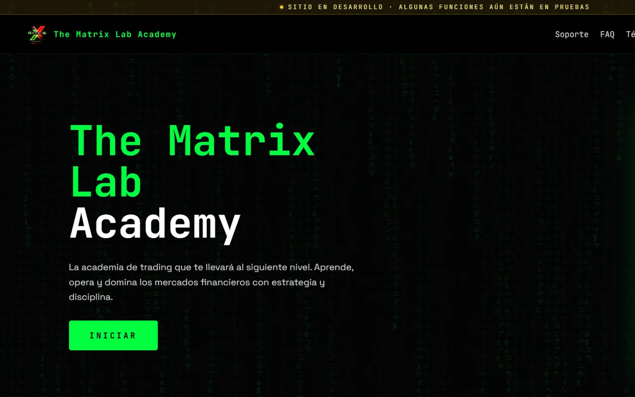 Captura da página inicial do projeto The Matrix Lab Academy